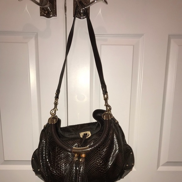 Python snake skin Gucci bag with bamboo tassels - Picture 2 of 5